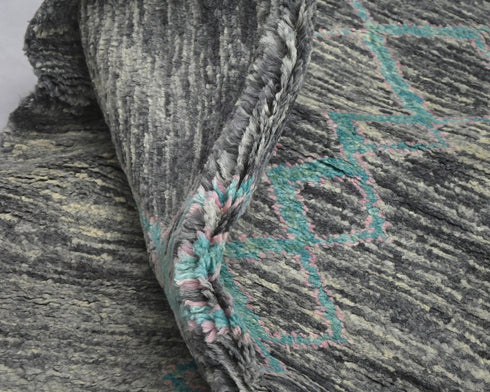 8 Feet Moroccan Gray Hand Woven Wool Runner Rug